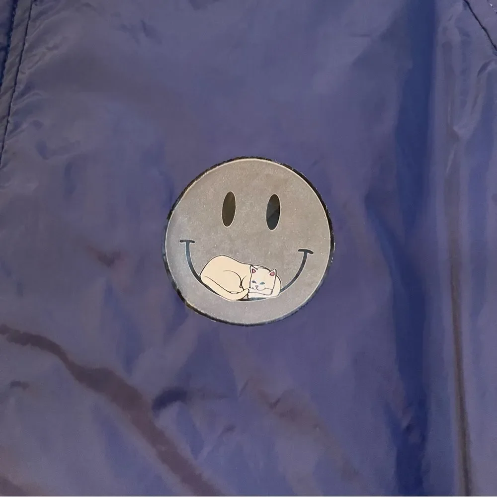 Ripndip Men’s Size Small Navy Windbreaker Jacket Smiley Cat Animal Lover Fun